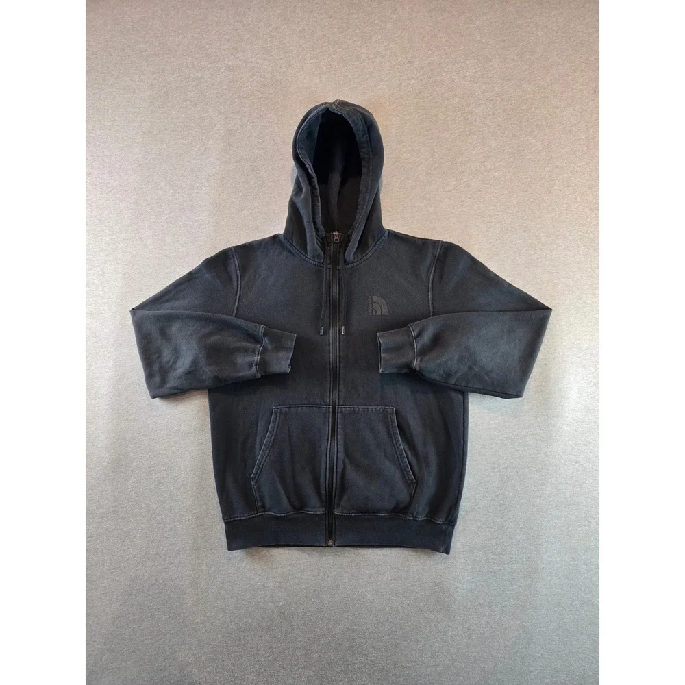 The North Face Hoodie Mens Medium Black Tonal Logo Fleece Full Zip Sweatshirt